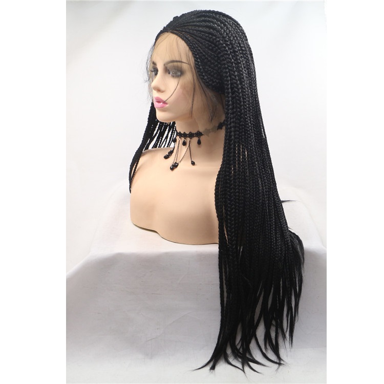 Box Braids Wig Lace Front Synthetic Hair With Natural Hairline Black