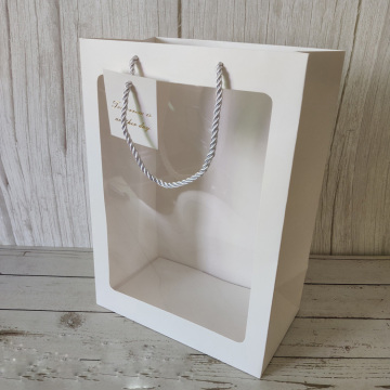 Handle de corde Sacs en papier cadeau blanc avec fenêtre