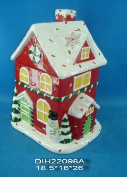 Hand-Painted Ceramic Christmas House Cookie Jar