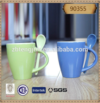 ceramic mug with spoon, color glazed mug, mug with spoon ceramic
