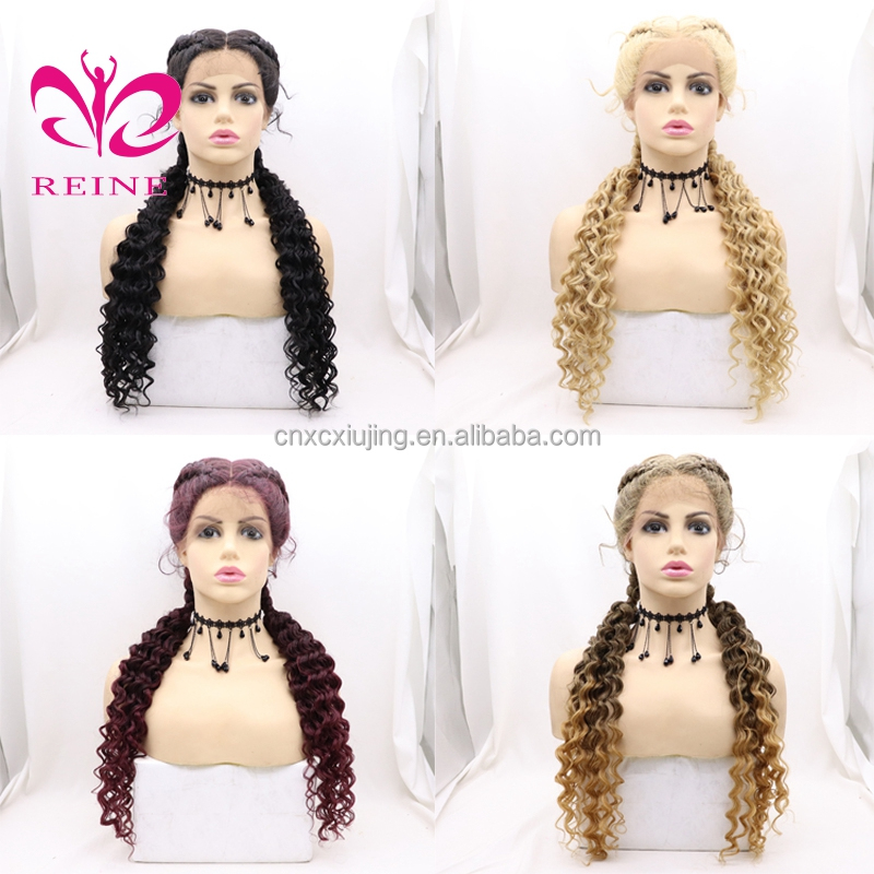 Braided Wig Synthetic Lace Front Wig Heat Resistant Double Box Braid Wigs for Black Women Middle Part Blonde Black Brown Long