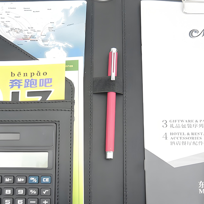 Modernqiu Custom Logo A4 Leather Briefcase File Folder with Calculator Business Portfolio for Office Use