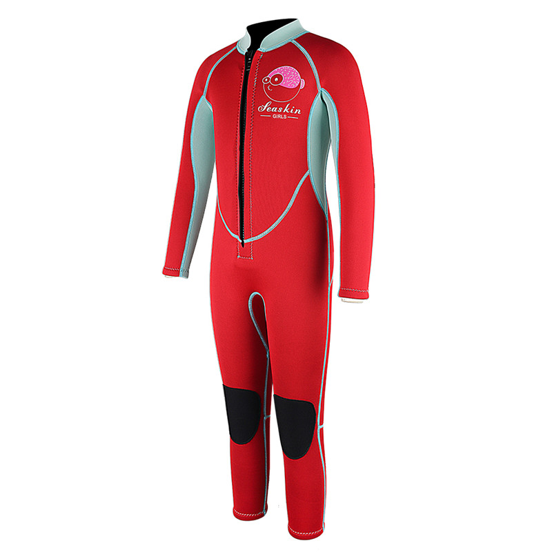 Seaskin Anak Depan Ritsleting Warna Merah Wetsuits Freediving