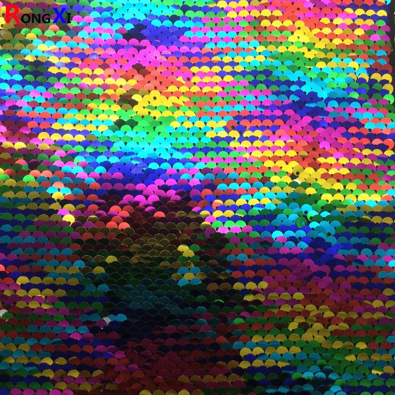 RXF0542 Rainbow Colorful red Sequin Embroidery Fabric
