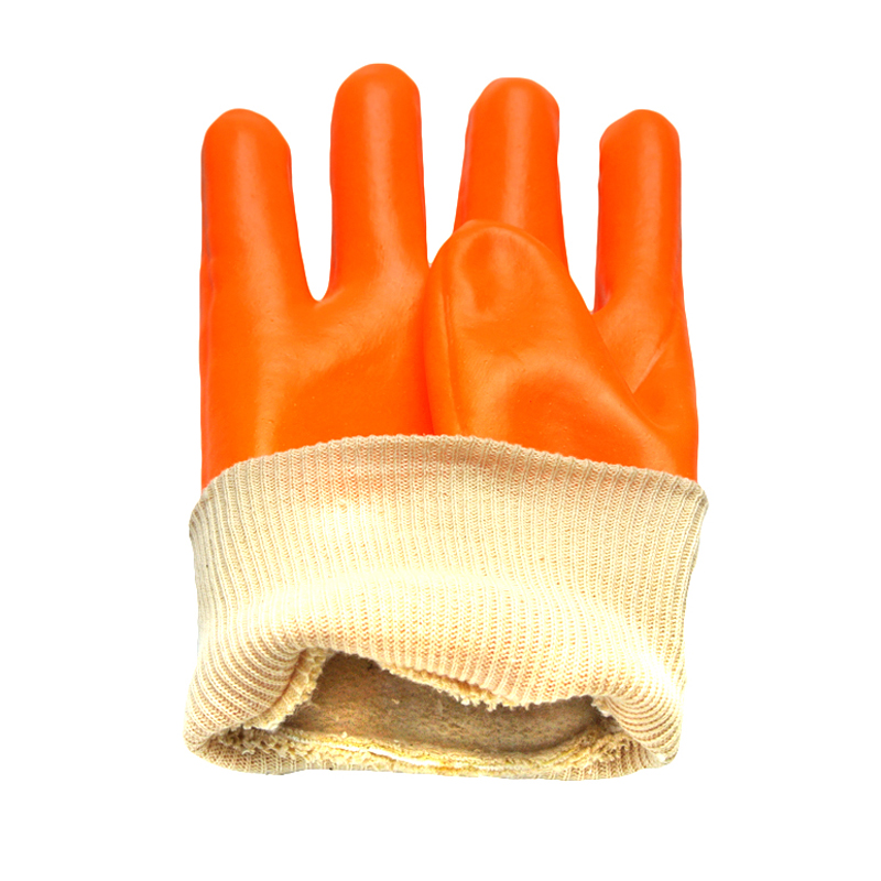 Fluorescent PVC dipped glove cold resistant white knit wrist