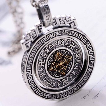 925 Silver Vintage Buddhism Blessings Charm Pendant Necklace