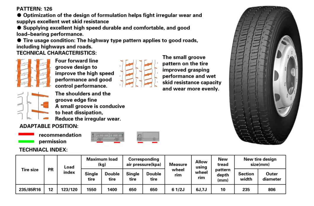 Roadlux Longmarch Lm126, Bus Tyre, Truck Tyre for Highways and Roads, 235/85r16