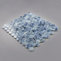 Hexagon Shape Glass Art Round Edge Blues Mosaico