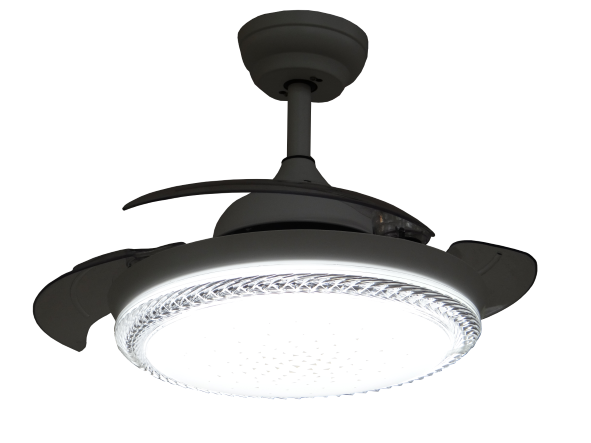 42-inch Black Modern Retractable Ceiling Fan with LED