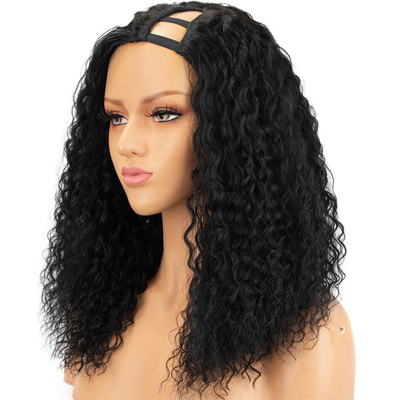 200% Density Thick Full Volume Deep Curly Left Side U Part 100% Virgin Unprocessed Human Hair Wigs