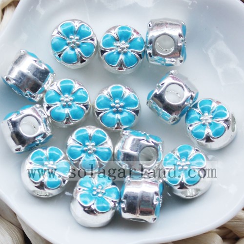 Fashional Silver avec couleur goutte d’huile fleur métal Chunky perles breloques