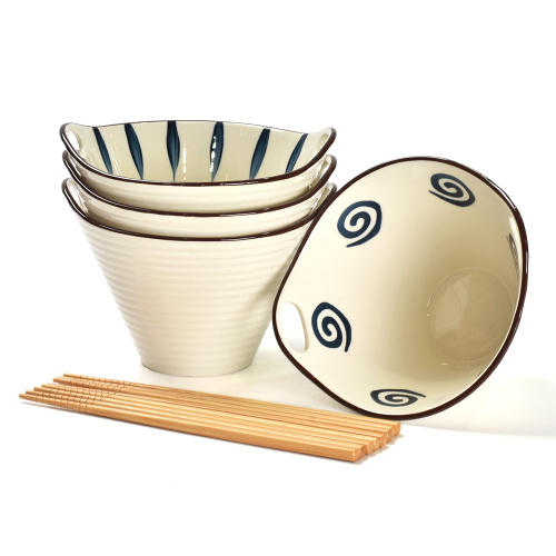 Japanese noodles ceramic noodle bowl with chopsticks