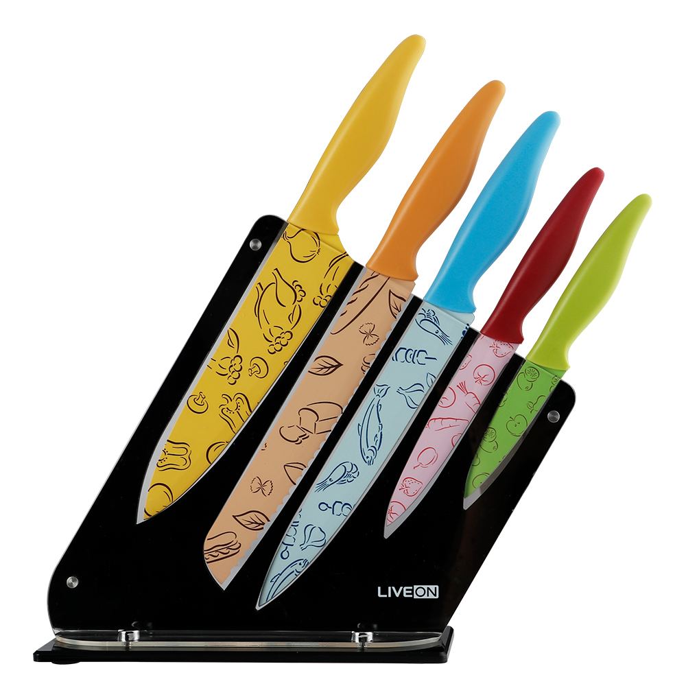 Colored Kitchen Knife Set with Acrylic Block