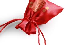 Chinese style red satin drawstring bag pouch