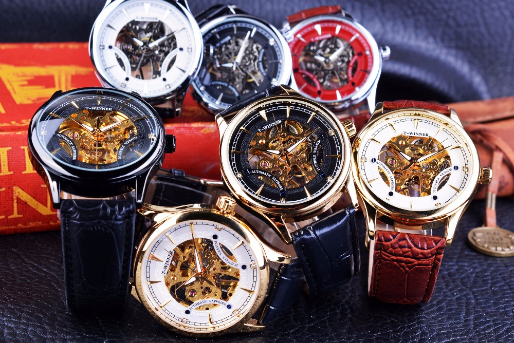 Fashion Black Golden Star Luxury Design Clock WINNER Mens Watch Top Brand Luxury Mechanical Skeleton Watch Relogio Masculino