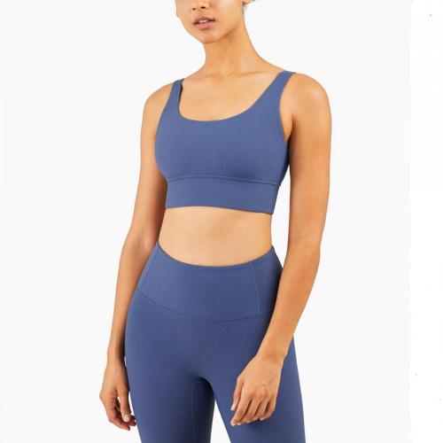 Women Solid Basic Elastic Ribbed Sport Bra