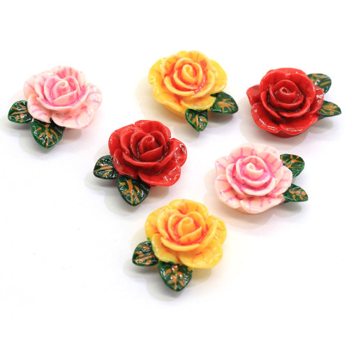 Couleur Assortie 24 MM Résine Rose Fleur Cabochon Flatback Rose Fleur Cabines Fleur Slime Perles Fabrication de Bijoux Résultats