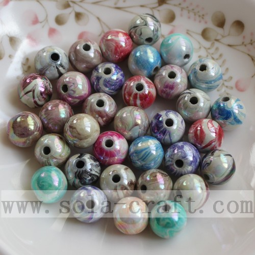 AB Colors Draw Printing Acrylic Round Spacer Beads for DIY Jewelry