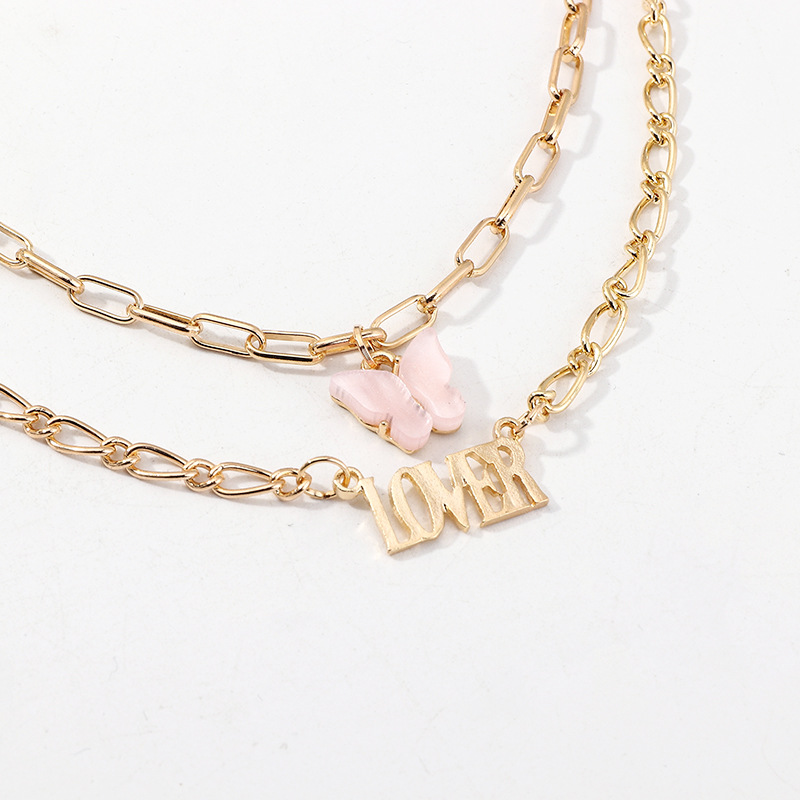 old english font letter pendant necklace word ANGEL butterfly charm gold chain alloy letter necklace