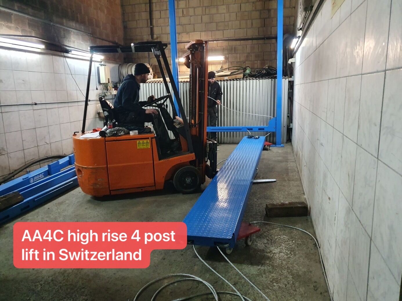 5M height cross floor 4 post lift with full platform