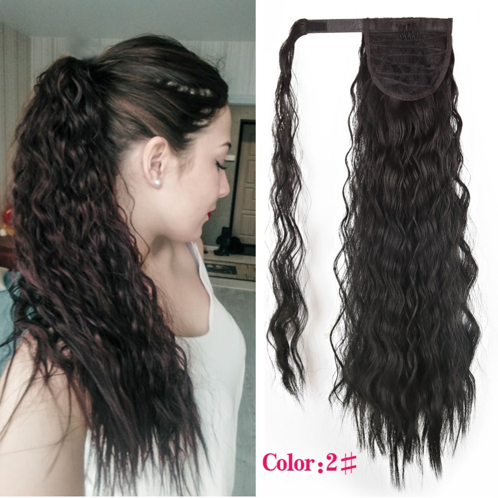 factory vendors black color elastic synthetic long curly hair drawstring ponytail