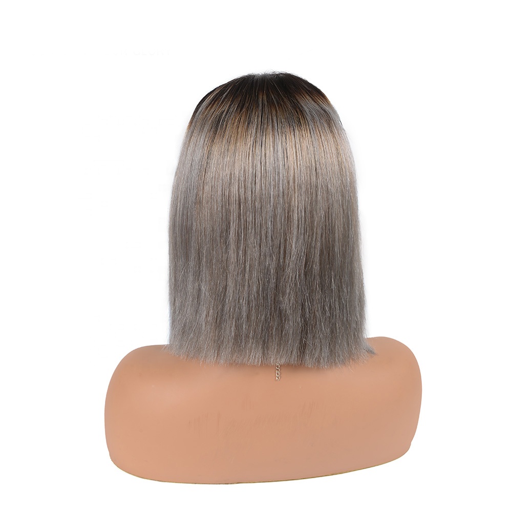 Cheap 100 Remy Real Human Hair Two Tone Color Short Grey Hair Lace Front Wig For Black Women