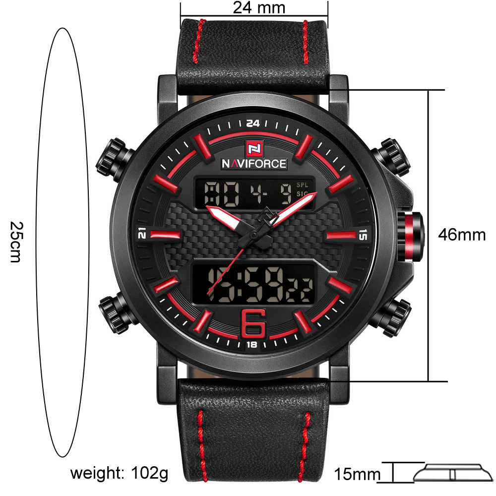 NAVIFORCE 9135 Men LED Quartz watches Digital Men's Running Watch