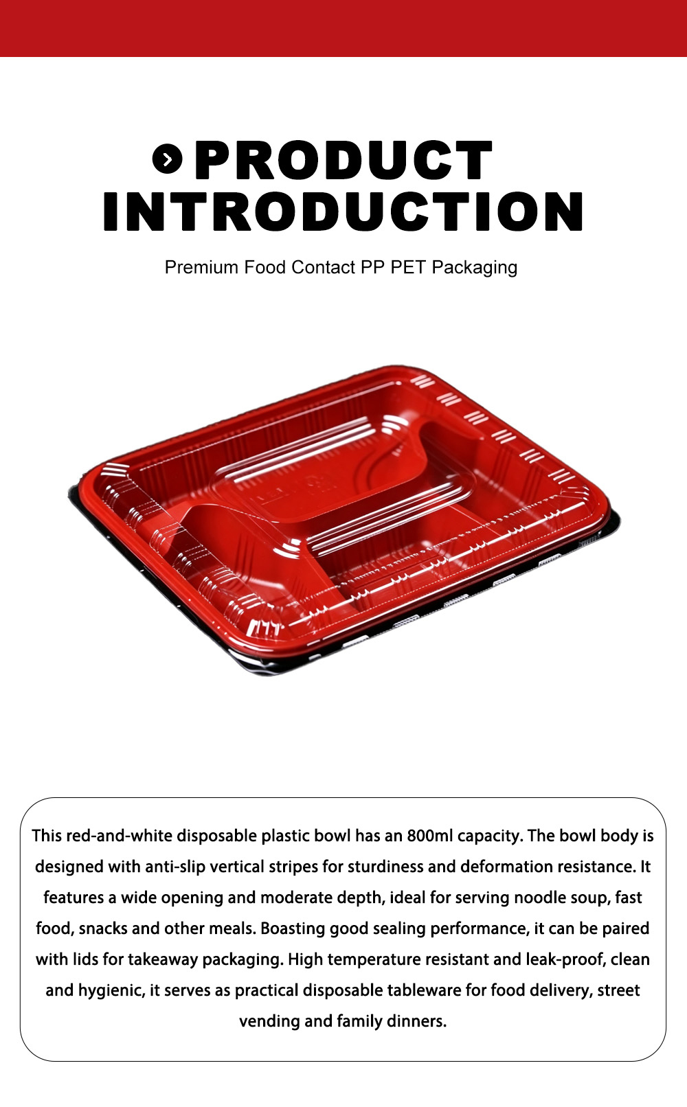 Одноразовая коробка для еды с красным отделением X Red Compartment Disposable Food Box X