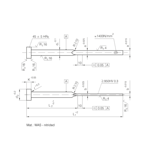 DIN1530 / ISO8693 Pins d’expulsor de fulla nitrats i endurits