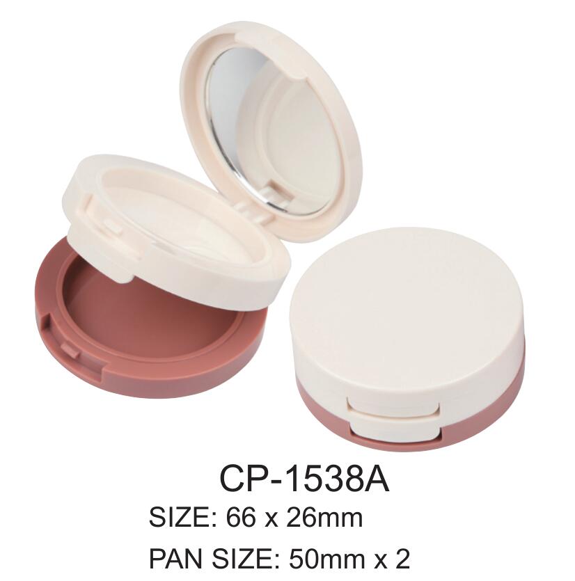 Two-Tier Round Empty Plastic Powder Compact Container CP-1538A