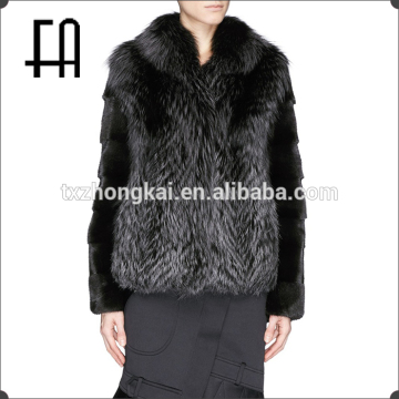 Factory directly wholesale price lady's fashion raccoon fur jacket with mink fur sleeve