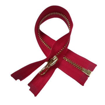 #8 Metal Zipper, Shiny Gold Teeth/Slider/Puller, Red Tape, Also Available in Other Colors
