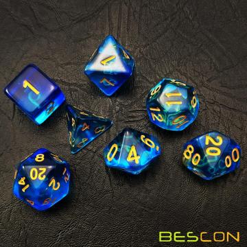 Bescon Crystal Blue 7-pc Poly Dice Set, Bescon Polyhedral RPG Dice Set Crystal Blue