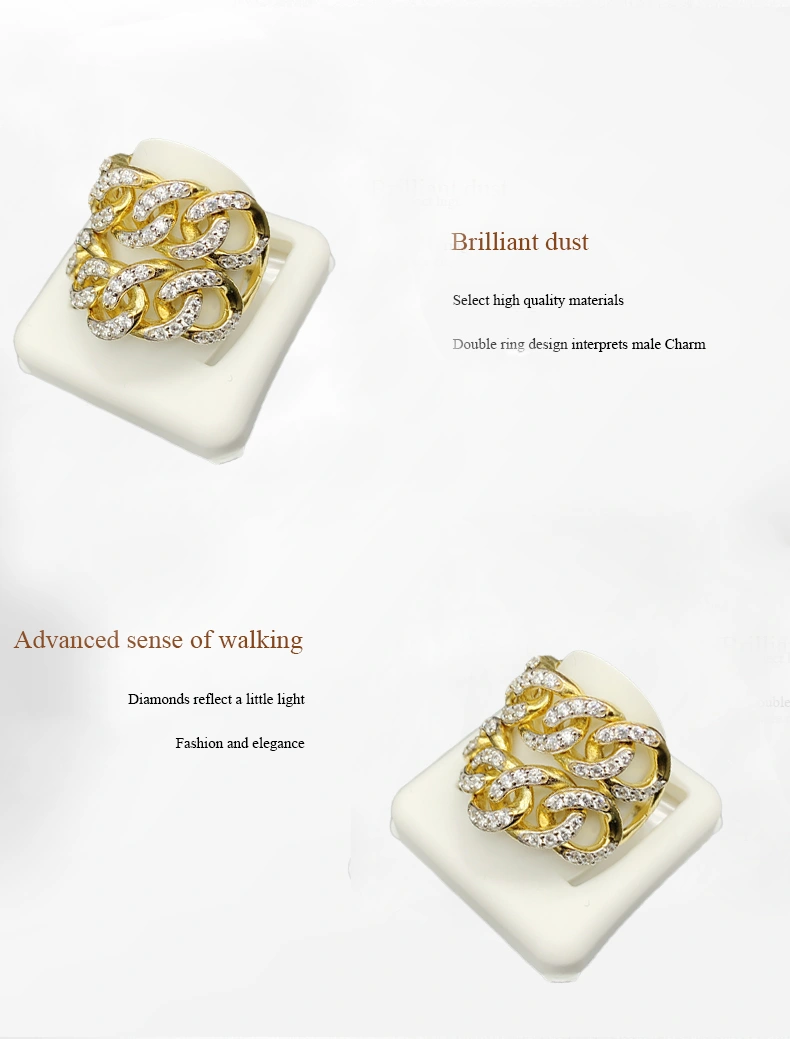 Hiphop Gold-Plated Rhinestone Ring for Men