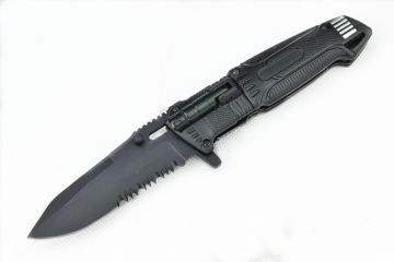 Black Tactical Pocket Knife with LED Light