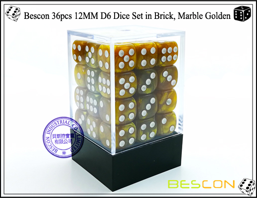 Bescon 36pcs 12MM D6 Dice Set in Brick, Marble Golden-2