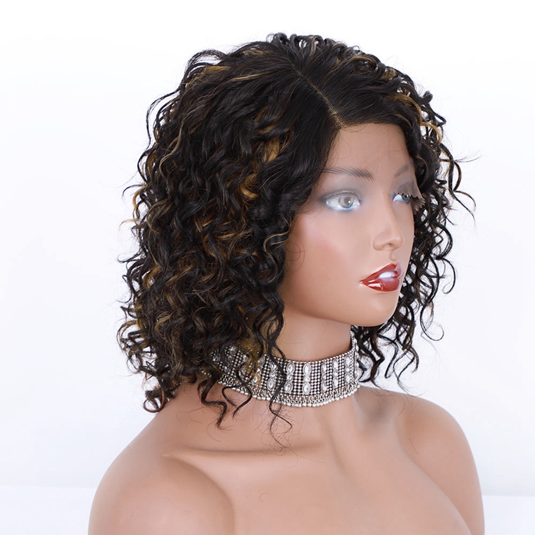 AISI Cheap Vendor Short Bob Front Lace Wigs Curly Wave Mixed Brown Brazilian Human Hair Lace Front Wigs For Black Women