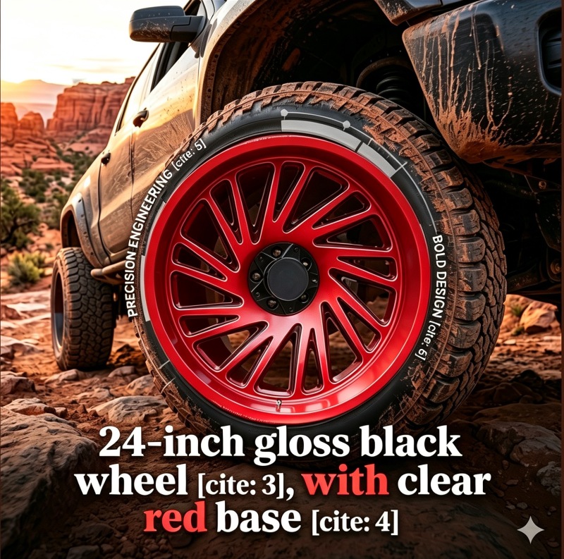 24 inch Black Face& Red Milled Edge Wheel