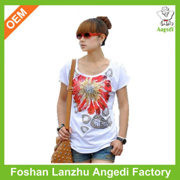 Nation Style Big Size Flower Slim T-shirt White