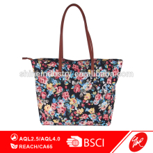 PU Handle Floral Print Fabrics Tote Bag
