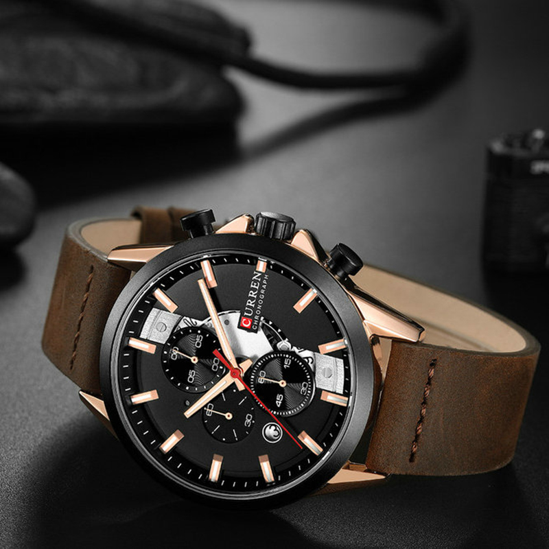 CURREN 8325 Men's Quartz Watch Chronograph Waterproof Leather Strap Fashion Sports Wristwatch Business Calendar Clock