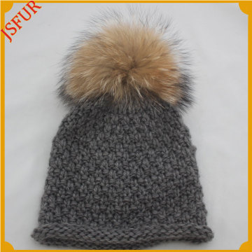 Jsfur Wholesale Fur Hat Winter Bobble Fur Ball Crochet Hat