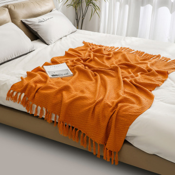 Nordic Style Knitted Throw Blankets with Tassels for Bed and Sofa
