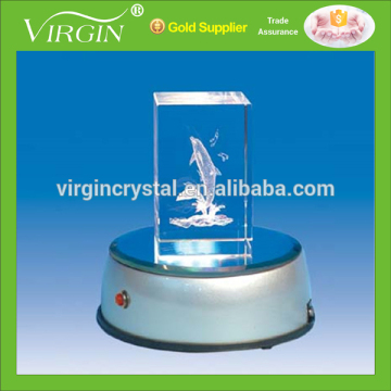 Wholesale 3d laser rngraving crystal block/cube with LED base , 3d LED cube