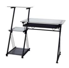 toughened glass computer table left rack standard computer desk height with shelf