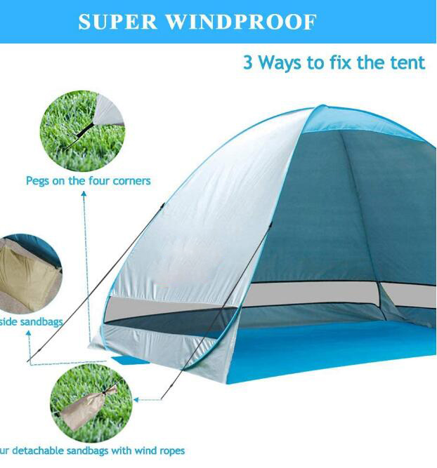 Large Pop up Beach Tent Automatic Sun Shelter Outdoor Sun Umbrella 3-4 Person Fishing Anti UV Sun Shelter Tents Instant Portable