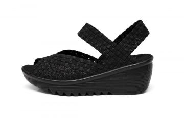 Black Fashion Women Platform Wedge Woven Sandals