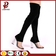 over knee suede PVC stitching long sandals