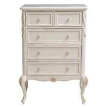 White European Style Five Drawer Chest with Floral Handles and Golden Carvings