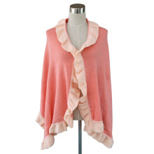 Fashion Acrylic Knitted Shawl with Ruffle Trim